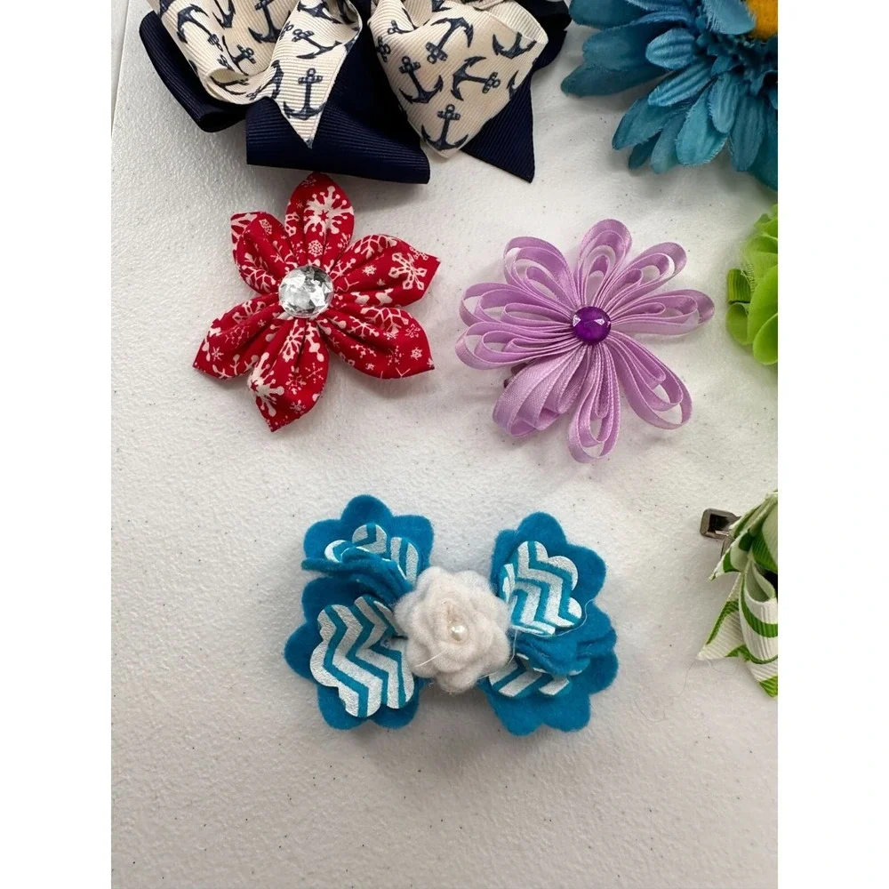 Lot Of 10 Assorted Hair Bow Clips Set With Floral & Unicorn Designs For Girls